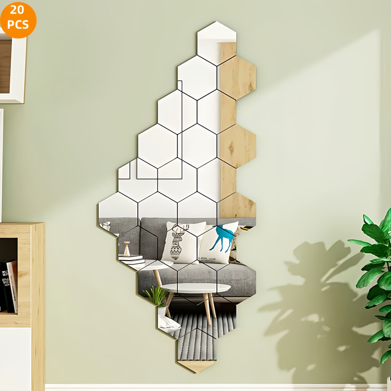 multi-size hexagonal mirror decorative wall stickers,