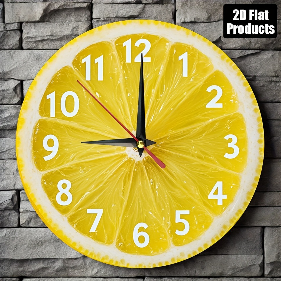 Lemon-Themed Wooden Round Wall Clock